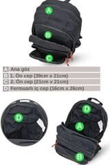 DARK COTTON 5017 Pamuk Okul Laptop MacBook Kamp Seyahat Günlük Kampüs Sırt Çantası Siyah