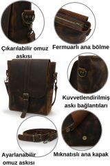 Cappadocia Vintage 6051 Kahverengi Hakiki Gerçek Deri El Yapımı Postacı Omuz Çapraz Askılı Çanta