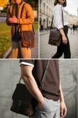 Cappadocia Vintage 6051 Kahverengi Hakiki Gerçek Deri El Yapımı Postacı Omuz Çapraz Askılı Çanta