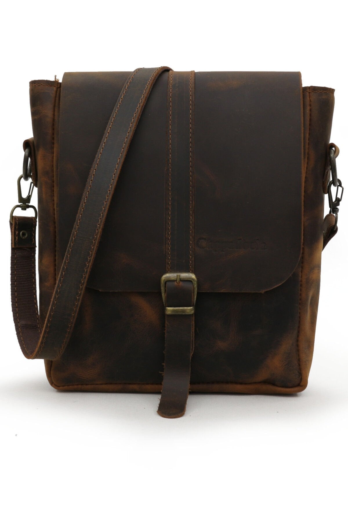 Cappadocia Vintage 6051 Kahverengi Hakiki Gerçek Deri El Yapımı Postacı Omuz Çapraz Askılı Çanta