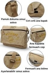 Dark Cotton 8128 Salaş Kanvas Omuz Postacı 15.6'' Laptop Okul Seyahat Günlük Vintage Pamuk Çanta Açık Camel