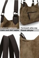 Myra Kadın Siyah Pu Deri Günlük Omuz Çantası Üç Bölmeli Hobo Tote El Çantası Dumanlı Koyu Kahverengi