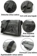 4028 Salaş Omuz Çantası Pamuk Kanvas Postacı 15.6 Laptop Okul Seyahat Günlük Vintage Retro Gri