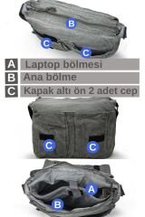 4028 Salaş Omuz Çantası Pamuk Kanvas Postacı 15.6 Laptop Okul Seyahat Günlük Vintage Retro Gri