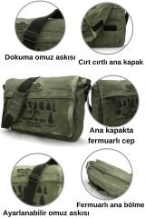 4028 Salaş Omuz Çantası Pamuk Kanvas Postacı 15.6 Laptop Okul Seyahat Günlük Vintage Retro Haki