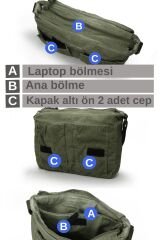 4028 Salaş Omuz Çantası Pamuk Kanvas Postacı 15.6 Laptop Okul Seyahat Günlük Vintage Retro Haki