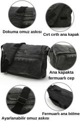4028 Salaş Omuz Çantası Pamuk Kanvas Postacı 15.6 Laptop Okul Seyahat Günlük Vintage Retro Siyah