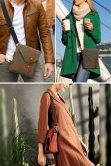 7059 Pretty Hakiki Deri Suya Dayanıklı Mumlu Kanvas Postacı Omuz Okul Çantası