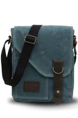 7059 Pretty Hakiki Deri Suya Dayanıklı Mumlu Kanvas Postacı Omuz Okul Çantası