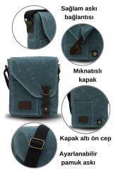 7059 Pretty Hakiki Deri Suya Dayanıklı Mumlu Kanvas Postacı Omuz Okul Çantası