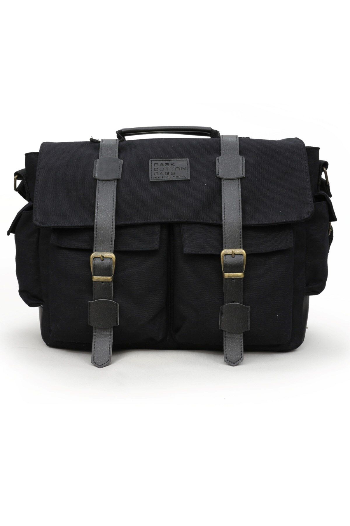 Dark Cotton 7238 Siyah Suya Dayanıklı Kanvas Postacı 15.6  inç Laptop Bölmeli Vintage Omuz Çantası