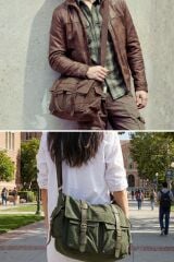 Dark Cotton 7238 Siyah Suya Dayanıklı Kanvas Postacı 15.6  inç Laptop Bölmeli Vintage Omuz Çantası