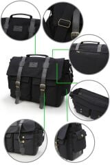 Dark Cotton 7238 Siyah Suya Dayanıklı Kanvas Postacı 15.6  inç Laptop Bölmeli Vintage Omuz Çantası