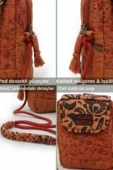 Cappadocia Vintage Kadın Çiçek Desenli Omuz Çantası - Bohem Tarz Mini El ve Telefon Çantası Ateş Kırmızısı