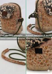 Cappadocia Vintage Kadın Çiçek Desenli Omuz Çantası - Bohem Tarz Mini El ve Telefon Çantası Açık Kahverengi