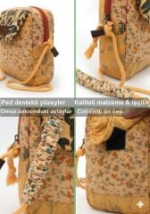 Cappadocia Vintage Kadın Çiçek Desenli Omuz Çantası - Bohem Tarz Mini El ve Telefon Çantası Kavun içi