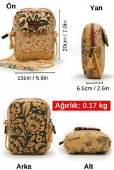 Cappadocia Vintage Kadın Çiçek Desenli Omuz Çantası - Bohem Tarz Mini El ve Telefon Çantası Kavun içi
