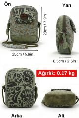 Cappadocia Vintage Kadın Çiçek Desenli Omuz Çantası - Bohem Tarz Mini El ve Telefon Çantası Haki