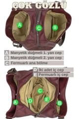 Myra Kadın Siyah Pu Deri Günlük Omuz Çantası Üç Bölmeli Hobo Tote El Çantası Dumanlı Bordo
