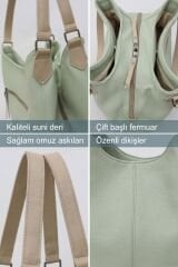 Myra Kadın Siyah Pu Deri Günlük Omuz Çantası Üç Bölmeli Hobo Tote El Çantası Su Yeşili