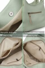 Myra Kadın Siyah Pu Deri Günlük Omuz Çantası Üç Bölmeli Hobo Tote El Çantası Su Yeşili