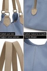 Myra Kadın Siyah Pu Deri Günlük Omuz Çantası Üç Bölmeli Hobo Tote El Çantası Mavi
