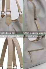 Myra Kadın Siyah Pu Deri Günlük Omuz Çantası Üç Bölmeli Hobo Tote El Çantası Açık Gri