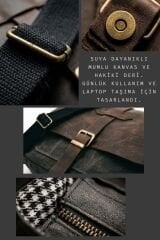 Dark Cotton 7503 Hakiki Deri Kapaklı Suya Dayanıklı Mumlu Kanvas 15” Laptop, Okul, Evrak Seyahat Çantası Siyah