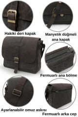 Dark Cotton 7503 Hakiki Deri Kapaklı Suya Dayanıklı Mumlu Kanvas 15” Laptop, Okul, Evrak Seyahat Çantası Siyah