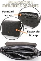 Dark Cotton 7503 Hakiki Deri Kapaklı Suya Dayanıklı Mumlu Kanvas 15” Laptop, Okul, Evrak Seyahat Çantası Siyah