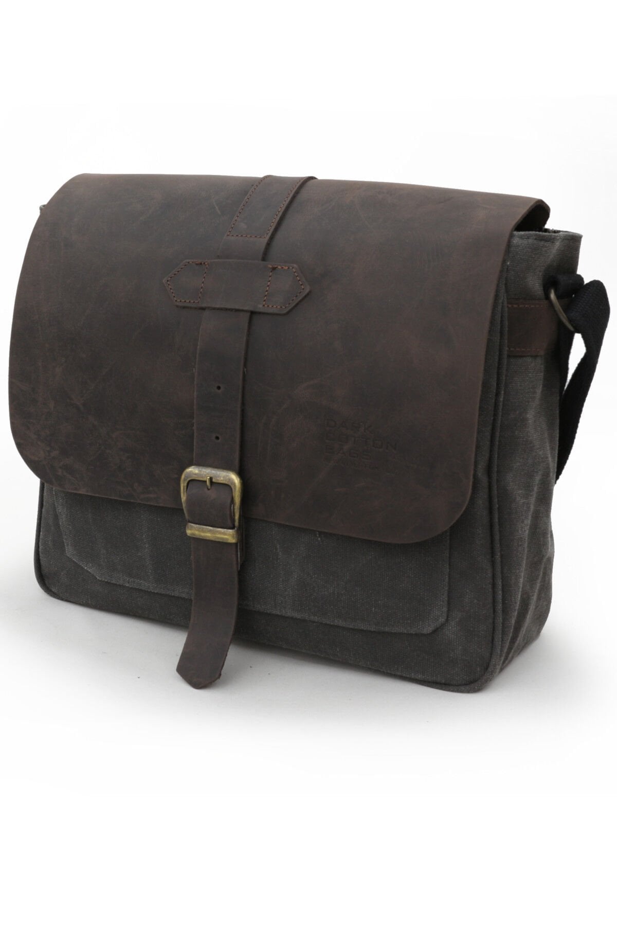Dark Cotton 7503 Hakiki Deri Kapaklı Suya Dayanıklı Mumlu Kanvas 15” Laptop, Okul, Evrak Seyahat Çantası Siyah