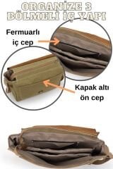 Dark Cotton 7503 Hakiki Deri Kapaklı Suya Dayanıklı Mumlu Kanvas 15” Laptop, Okul, Evrak Seyahat Çantası Camel