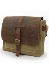 Dark Cotton 7503 Hakiki Deri Kapaklı Suya Dayanıklı Mumlu Kanvas 15” Laptop, Okul, Evrak Seyahat Çantası Camel