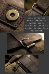 Dark Cotton 7503 Hakiki Deri Kapaklı Suya Dayanıklı Mumlu Kanvas 15” Laptop, Okul, Evrak Seyahat Çantası Kahverengi