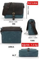 Dark Cotton 7503 Hakiki Deri Kapaklı Suya Dayanıklı Mumlu Kanvas 15” Laptop, Okul, Evrak Seyahat Çantası Turkuaz