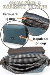 Dark Cotton 7503 Hakiki Deri Kapaklı Suya Dayanıklı Mumlu Kanvas 15” Laptop, Okul, Evrak Seyahat Çantası Turkuaz